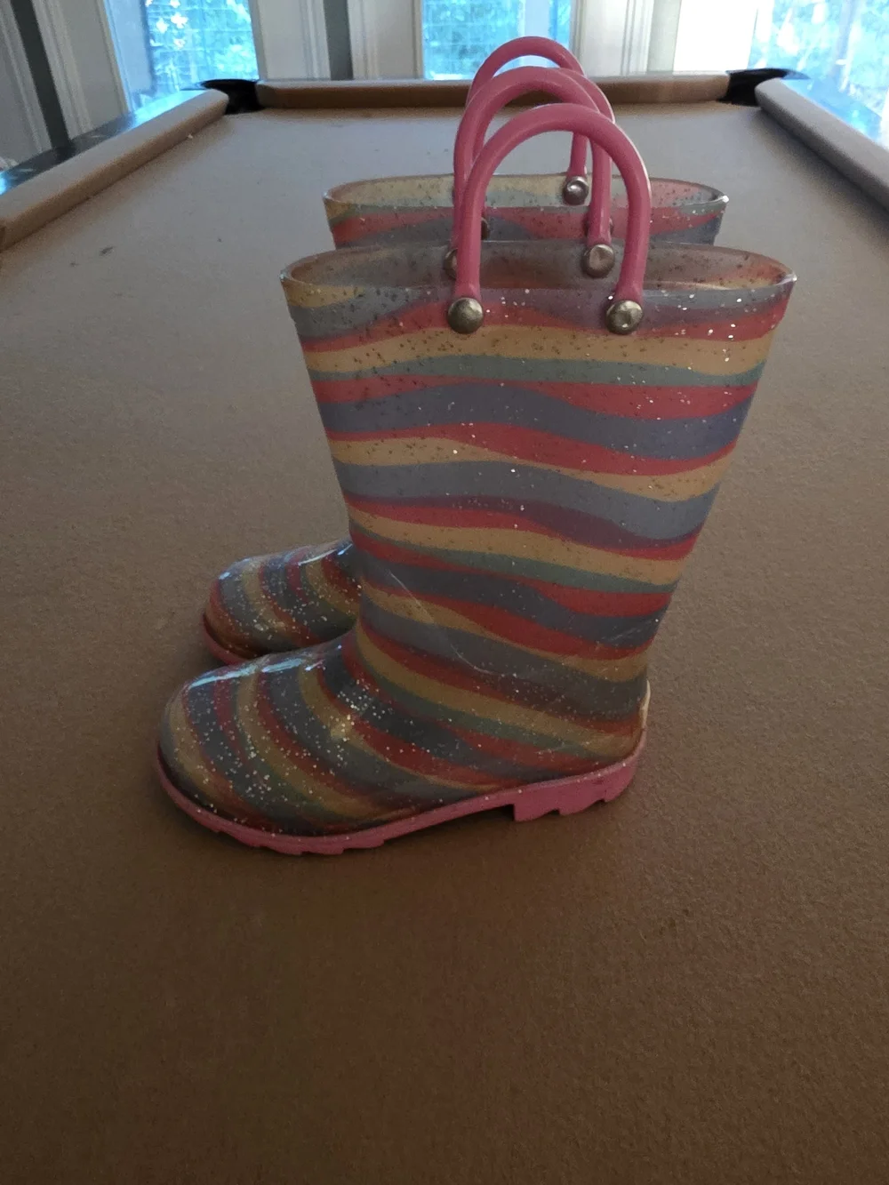 Girls' Rainbow Stripe Glitter Rain Boots - Pink Trim